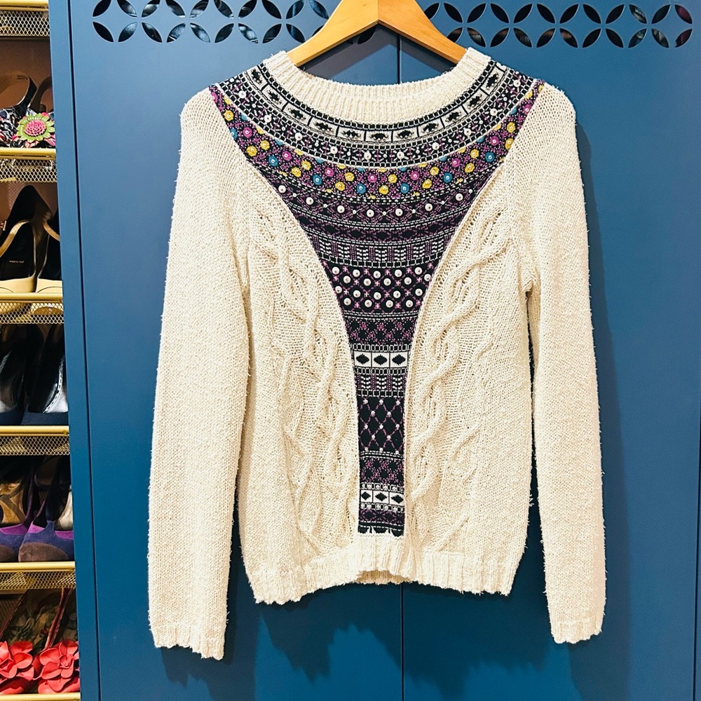 VTG Anthropologie Angel of the North Algarve Nordic Folk Cable Knit Sweater Sz M - Picture 4 of 12